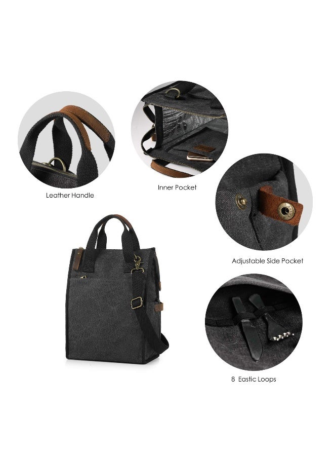 SMRITI Insulated Canvas Lunch Bag for Women/Men-9.6 L Reusable Leakproof Lunch Tote Bag for Work Picnic Beach - Fashion Lunchbox for Adults with Shoulder Strap(Dark Grey) - Image 4